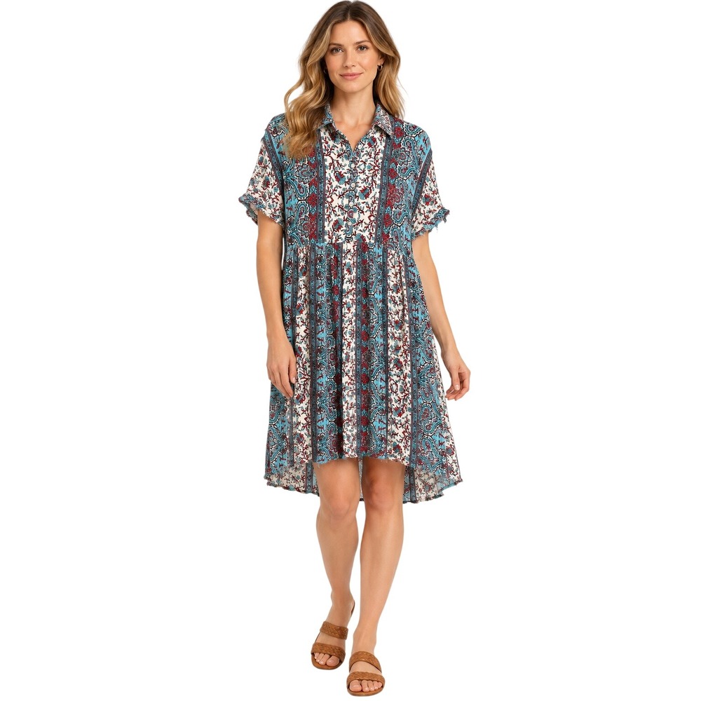 Uncle Frank Anthropologie Shirt Dress S Paisley Excellent High Low Boho Raw Hem